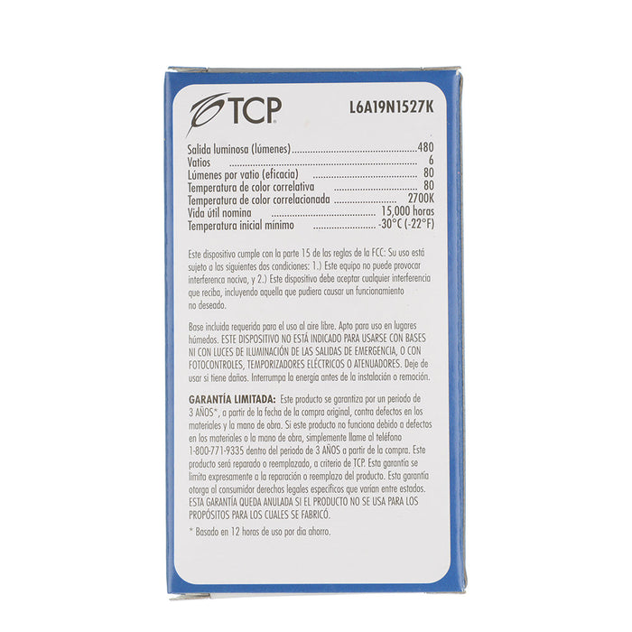 TCP LED 6W A19 Non-Dimmable 2700K (L6A19N1527K)