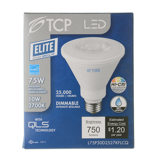 TCP LED PAR30 10W 2700K E26 Base Suitable For Wet Locations Dimmable 40 Degree Beam Angle (L75P30D2527KFLCQ)