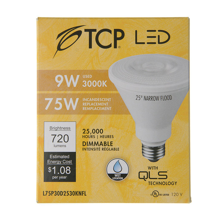 TCP LED 9W P30 Dimmable 3000K Narrow Flood (L75P30D2530KNFL)