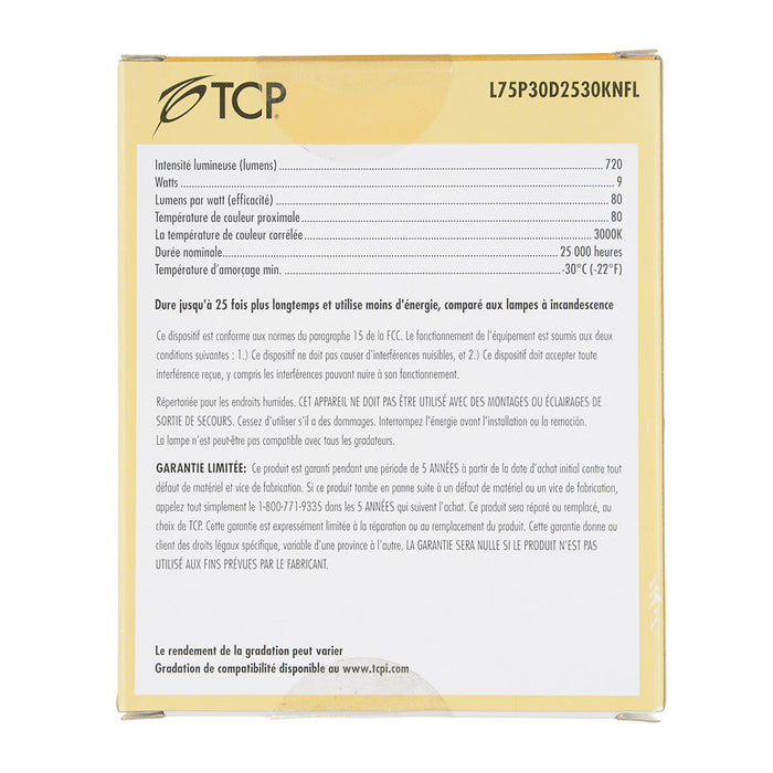 TCP LED 9W P30 Dimmable 3000K Narrow Flood (L75P30D2530KNFL)