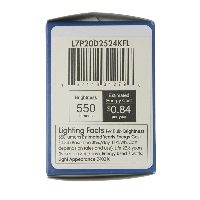 TCP LED 7W PAR20 Dimmable 2400K Flood 40 Degree Beam Angle 550Lm 80 CRI (L7P20D2524KFL)