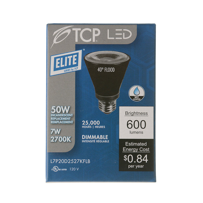 TCP LED 7W PAR20 Dimmable 2700K Flood Black 40 Degree Beam Angle 600Lm 80 CRI (L7P20D2527KFLB)