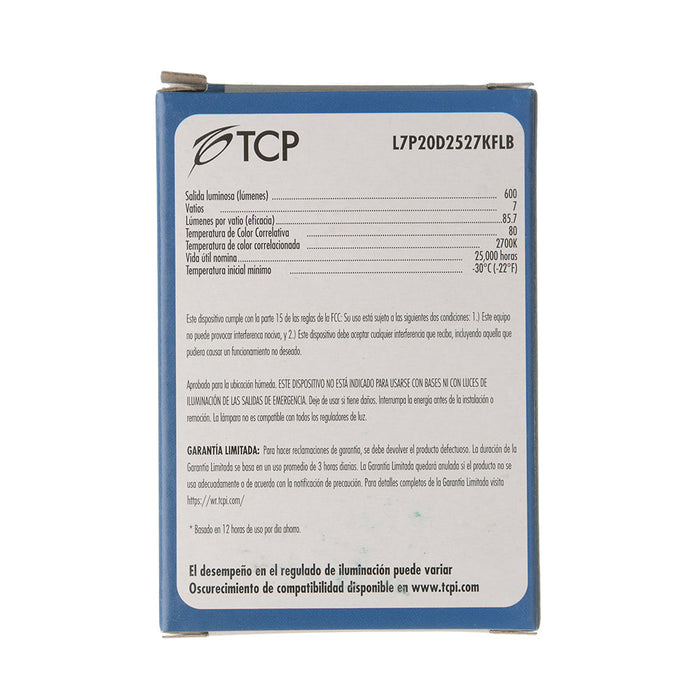 TCP LED 7W PAR20 Dimmable 2700K Flood Black 40 Degree Beam Angle 600Lm 80 CRI (L7P20D2527KFLB)