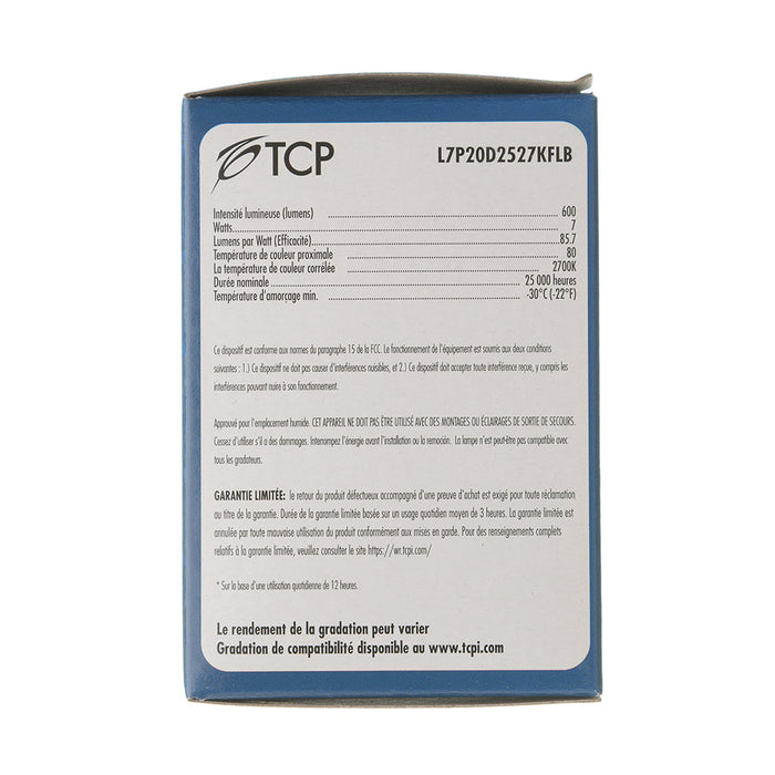 TCP LED 7W PAR20 Dimmable 2700K Flood Black 40 Degree Beam Angle 600Lm 80 CRI (L7P20D2527KFLB)