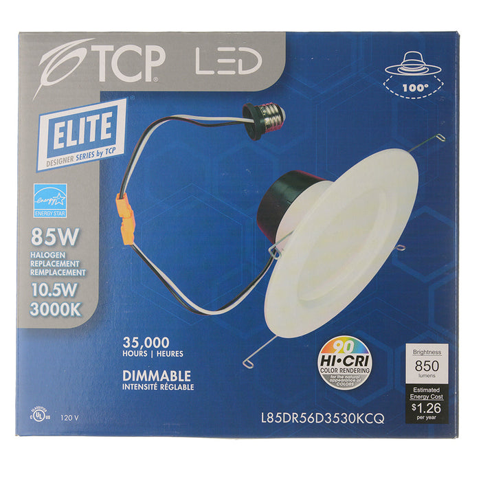 TCP LED Downlight DR56 10.5W L 3000K 850Lm E26 Base Suitable For Damp Locations Dimmable (L85DR56D3530KCQ)