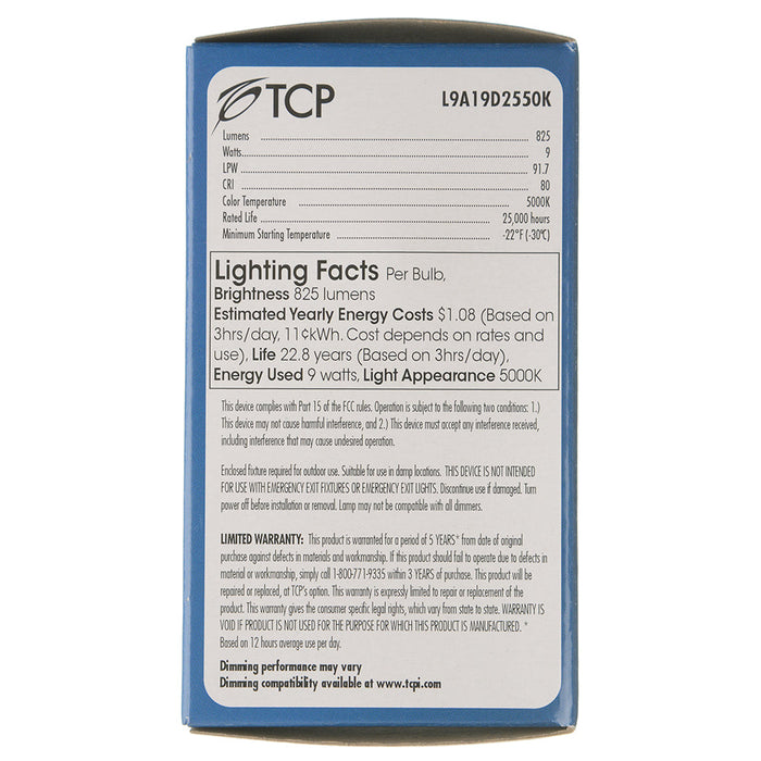 TCP LED 9W A19 Dimmable 5000K (L9A19D2550K)