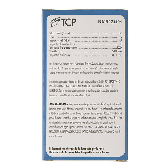 TCP LED 9W A19 Dimmable 5000K (L9A19D2550K)