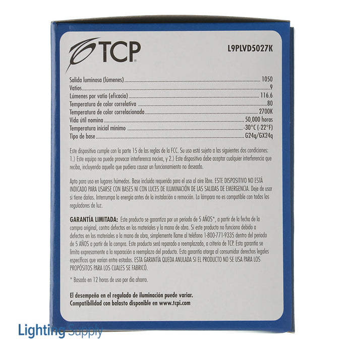 TCP LED 9W PL Vertical BR30 Dimmable 2700K (L9PLVD5027K)