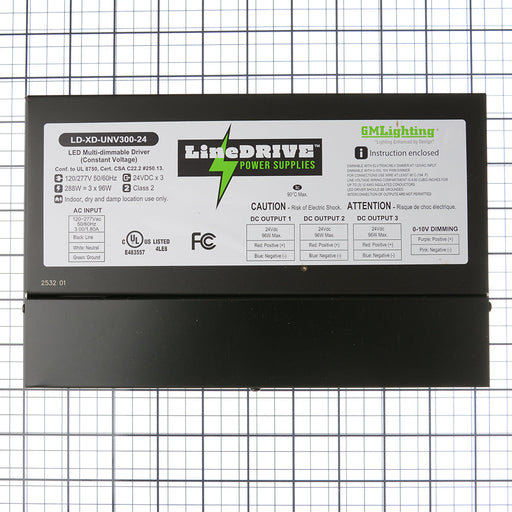 GM Lighting LineDRIVE XD 24VDC Electronic LED Multi-Dimmable Power Supply 288W 120V Or 277V 3 X 96W Channels Class 2 Multi-Dimmable (LD-XD-UNV300-24)