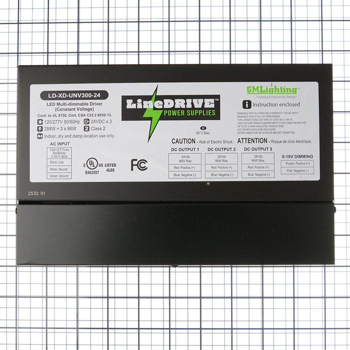 GM Lighting LineDRIVE XD 24VDC Electronic LED Multi-Dimmable Power Supply 288W 120V Or 277V 3 X 96W Channels Class 2 Multi-Dimmable (LD-XD-UNV300-24)