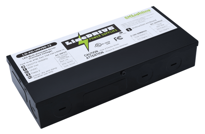 GML LD-XD-UNV60-12 60W LINE DRIVE 12V 120/277V POWER SUPPLY ELV/MLV/0-10V DIMMING
