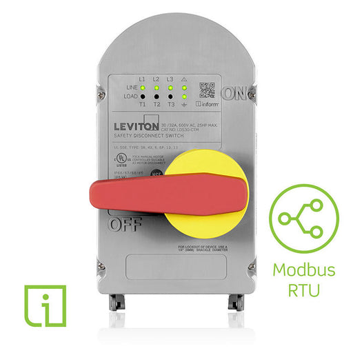 Leviton 30/32 Amp Non-Fused Curve Top Safety Disconnect Switch With Inform Technology Local/Remote Monitoring Modbus RTU Power Switch (LDS30-CTM)