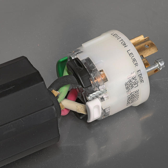 Leviton Black And White Lever Edge 20A 125/250V Locking Plug 3-Pole 4-Wire NEMA L14-20P Grounding Industrial Grade (2411E)
