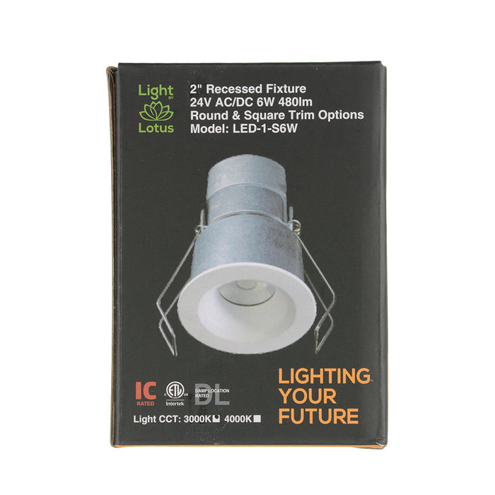 Lotus LED Lights 2 Inch Mini Recessed LED Round White 24V AC/DC 6W 3000K 480Lm 38 Degree Airtight Damp Location 90 CRI (LED-1-S6W-30K-T1-R-WH)