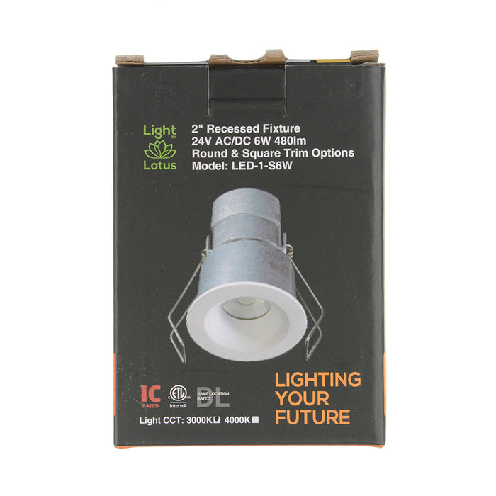 Lotus LED Lights 2 Inch Mini Recessed LED Round White 24V AC/DC 6W 3000K 480Lm 38 Degree Airtight Damp Location 90 CRI (LED-1-S6W-30K-T1-R-WH)