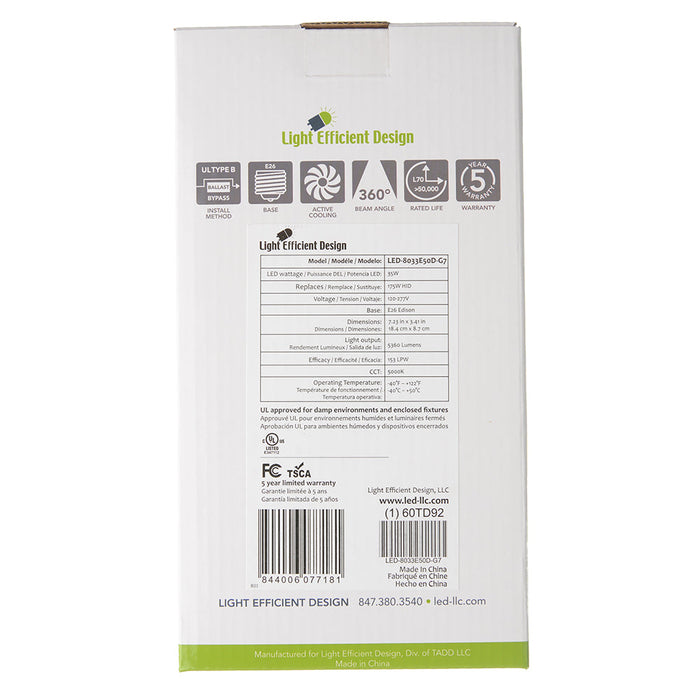 Light Efficient Design 35W Post Top Retrofit Lamp Replaces Up To 175W HID E26 Base 5000K 120-277V 80 CRI (LED-8033E50D-G7)