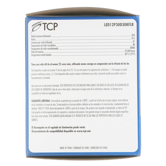 TCP LED 12W PAR30 Dimmable 3000K Flood Black (LED12P30D30KFLB)