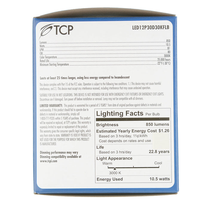 TCP LED 12W PAR30 Dimmable 3000K Flood Black (LED12P30D30KFLB)