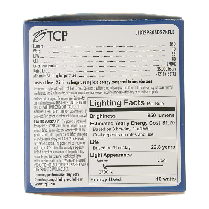 TCP LED 12W PAR30 Short Neck Dimmable 2700K Flood Black (LED12P30SD27KFLB)