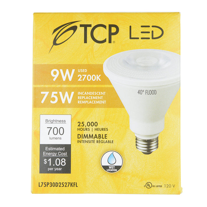 TCP LED 9W P30 Dimmable 2700K Flood (L75P30D2527KFL)