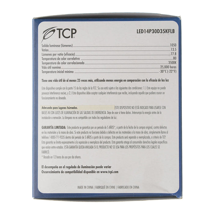 TCP LED 14W PAR30 Dimmable 3500K Flood Black (LED14P30D35KFLB)