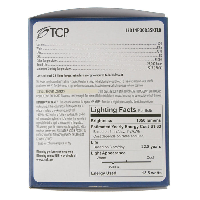 TCP LED 14W PAR30 Dimmable 3500K Flood Black (LED14P30D35KFLB)