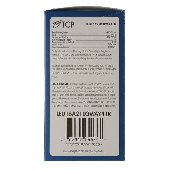 TCP LED 16W A21 Dimmable 4100K 3-Way (LED16A21D3WAY41K)