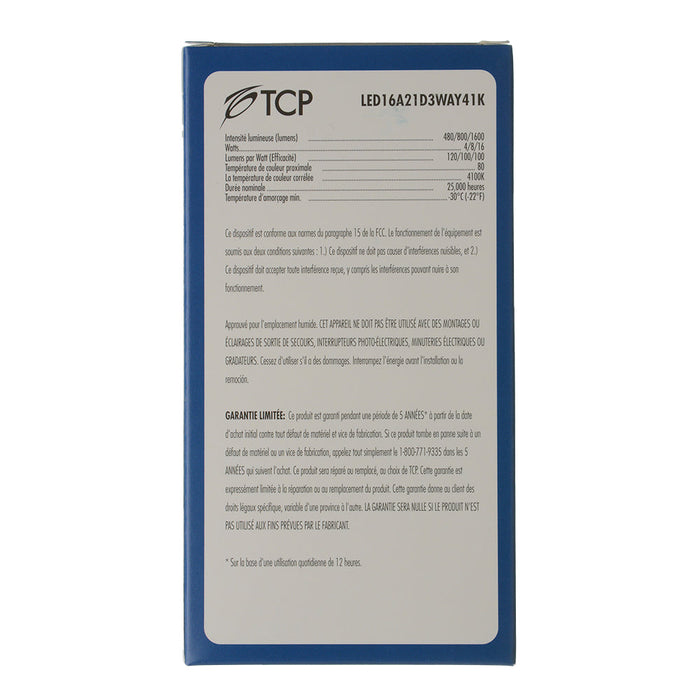 TCP LED 16W A21 Dimmable 4100K 3-Way (LED16A21D3WAY41K)