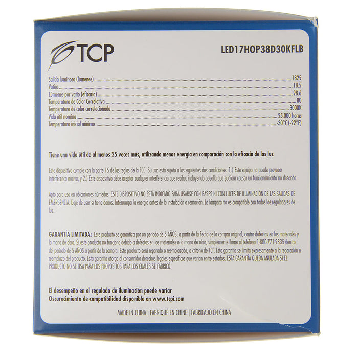 TCP LED 17W HOP38 Dimmable 3000K Flood Black (LED17HOP38D30KFLB)