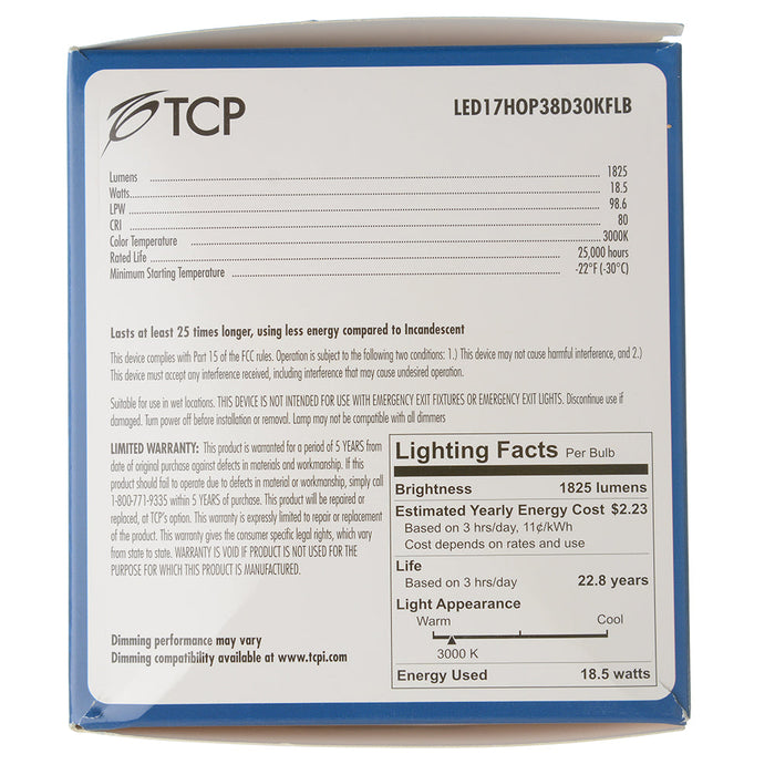 TCP LED 17W HOP38 Dimmable 3000K Flood Black (LED17HOP38D30KFLB)