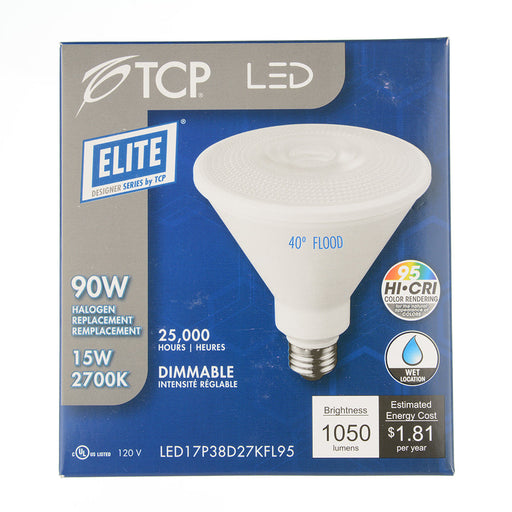 TCP LED 17W P38 Dimmable 2700K Flood High CRI (LED17P38D27KFL95)
