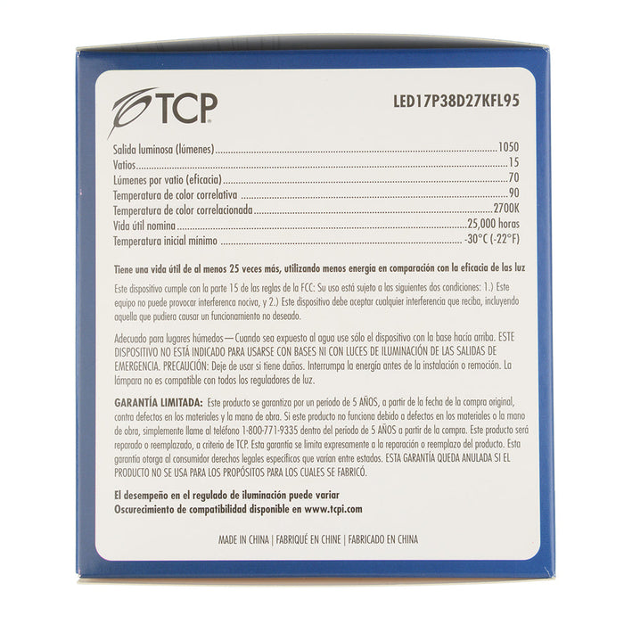 TCP LED 17W P38 Dimmable 2700K Flood High CRI (LED17P38D27KFL95)