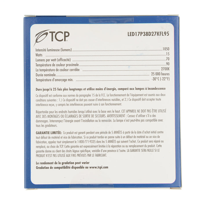 TCP LED 17W P38 Dimmable 2700K Flood High CRI (LED17P38D27KFL95)