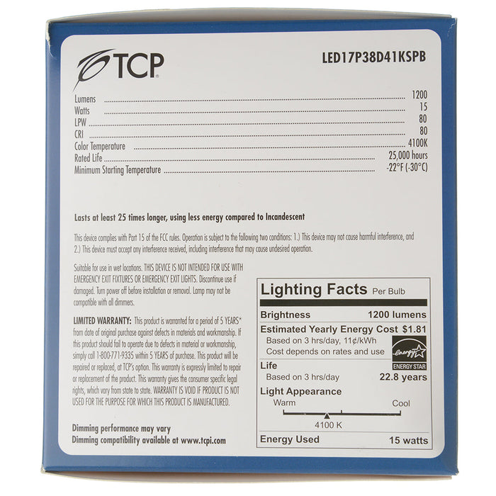 TCP LED 17W P38 Dimmable Spot Black 4100K (LED17P38D41KSPB)