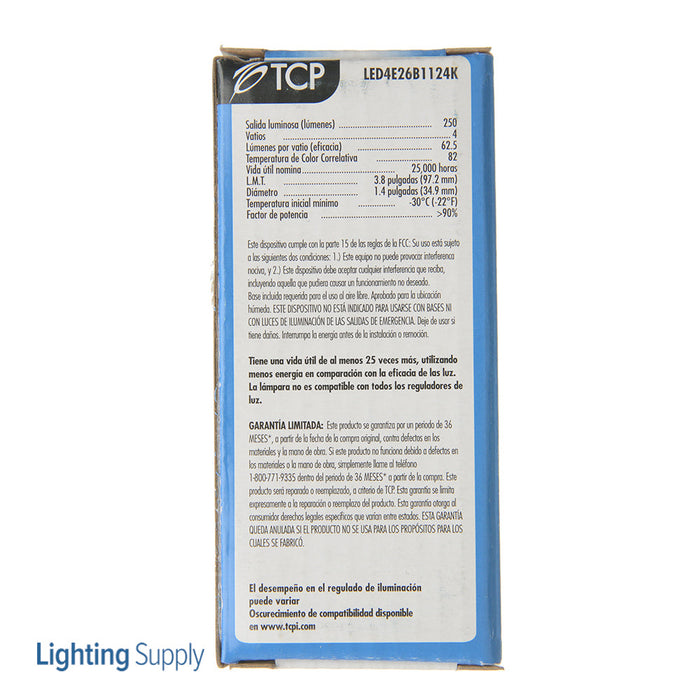 TCP LED 4W B11 Dimmable 2400K E26 (LED4E26B1124K)