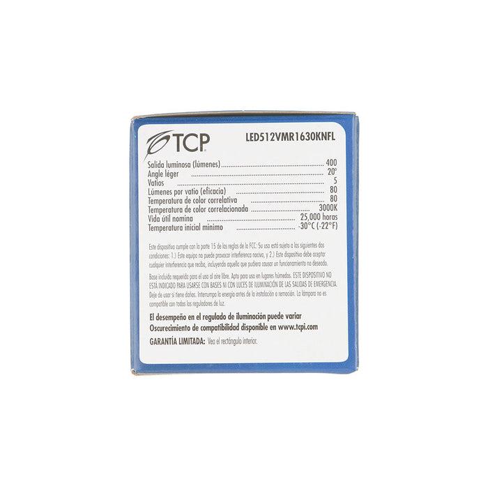 TCP LED 5W MR16 3000K GU5.3 Narrow Flood (LED512VMR1630KNFL)