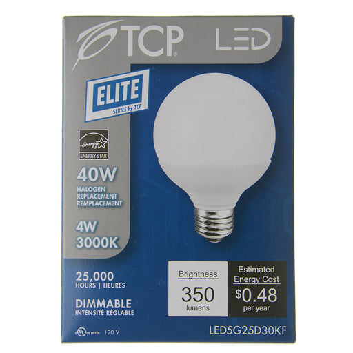 TCP LED 5W G25 Dimmable 3000K E26 Frost (LED5G25D30KF)