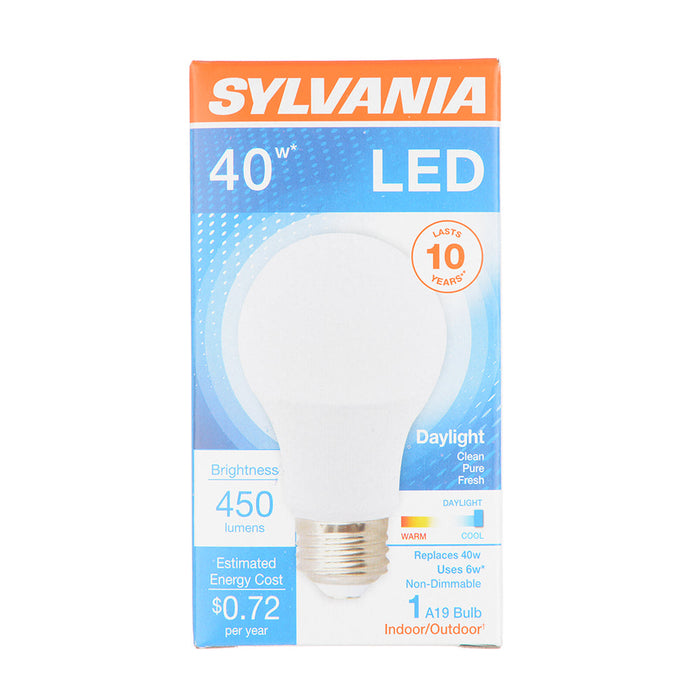 Sylvania LED6A19F85010YVRP 6W A19 LED 5000K120V 450Lm 80 CRI Medium E26 Base Frosted Bulb (74080)