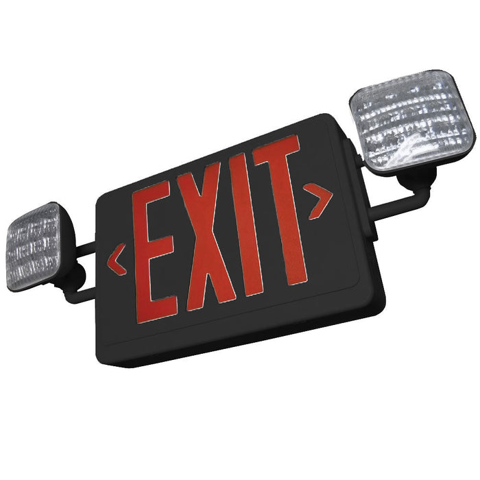 Best Lighting Products All LED Exit/Emergency Thermoplastic Combo Red Letters Black Housing No Remote Capacity No Self-Diagnostics High Lumen Lamp Heads No Custom Wording (LEDCXTEU2RB-HL-USA)