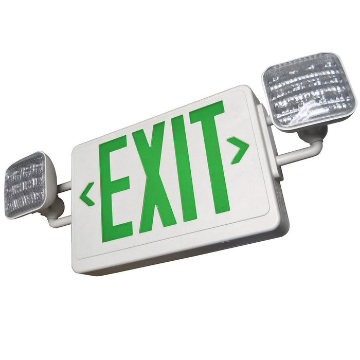 Best Lighting Products All LED Exit/Emergency Thermoplastic Combo Green Letters White Housing No Remote Capacity No Self-Diagnostics No High Lumen Lamp Heads No Custom Wording (LEDCXTEU2GW-USA)