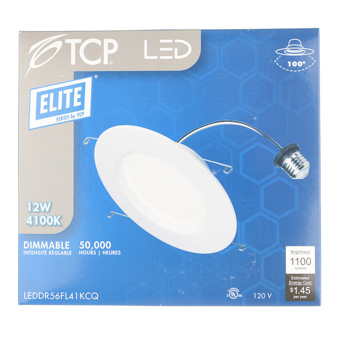 TCP 5/6 Inch Flat Face LED Retrofit Downlight 14W 4100K 1100Lm 80 CRI 120V 100 Degree Beam Angle White (LEDDR56FL41KCQ)