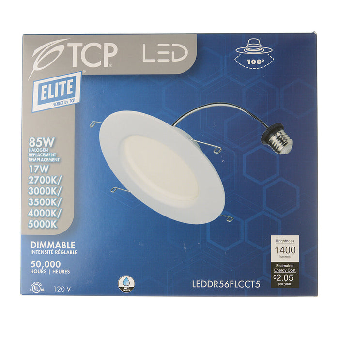 TCP 16W 5/6 Inch LED Recessed Flat Retrofit Downlight CCT Selectable 2700K/3000K/3500K/4000K/5000K 120V 80 CRI White (LEDDR56FLCCT5)