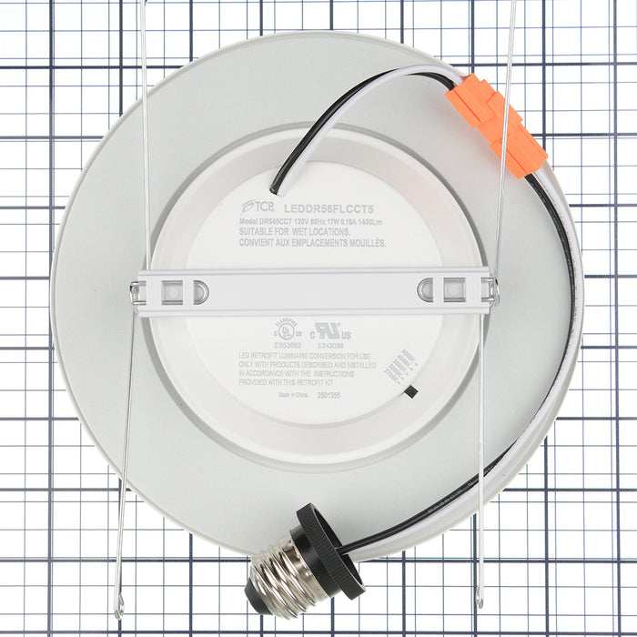 TCP 16W 5/6 Inch LED Recessed Flat Retrofit Downlight CCT Selectable 2700K/3000K/3500K/4000K/5000K 120V 80 CRI White (LEDDR56FLCCT5)
