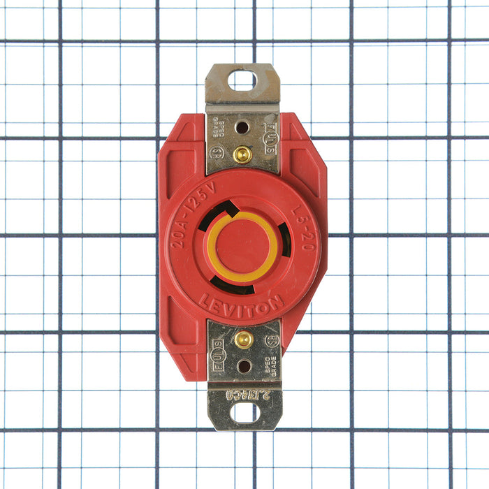 Leviton 20A 125V NEMA L5-20R 2P 3W Flush Mount Locking Receptacle Industrial Grade Grounding V-0-MAX Red (2310-R)