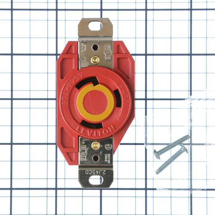 Leviton 30A 125V NEMA L5-30R 2P 3W Flush Mount Locking Receptacle Industrial Grade Grounding V-0-MAX Red (2610-R)