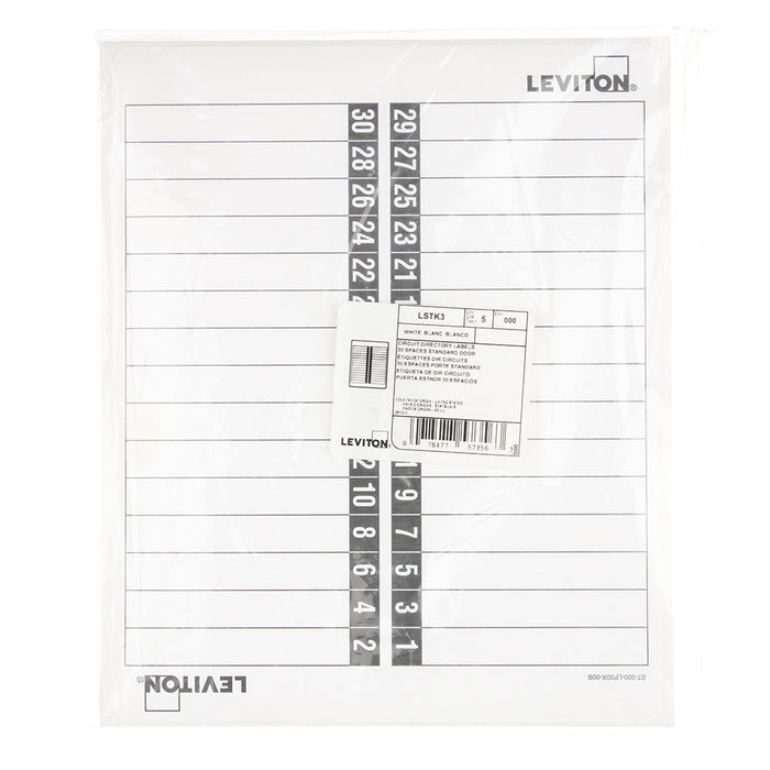 Leviton 30 Space Load Center Circuit Identification Sticker Pack For Standard Doors (LSTK3)