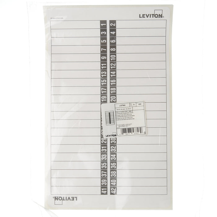 Leviton 42 Space Load Center Circuit Identification Sticker Pack For Standard Doors (LSTK4)