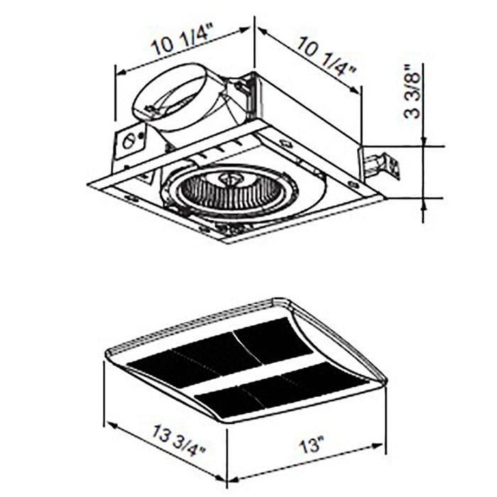 Broan-NuTone Lo-Profile 50/80/100 Selectable CFM Ventilation Fan With Humidity Sensing 0.4/0.9/1.2 Sones (LP510RS)