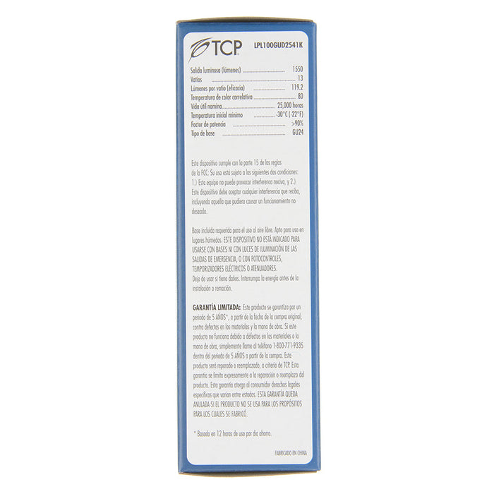 TCP 13W LED PL Lamp 1550Lm 4100K 80 CRI GU24 Base Non-Dimmable (LPL100GUD2541K)
