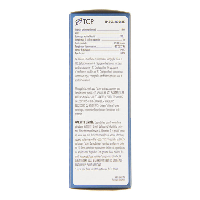 TCP 11W LED PL Lamp 1200Lm 4100K 80 CRI GU24 Base Non-Dimmable (LPL75GUD2541K)